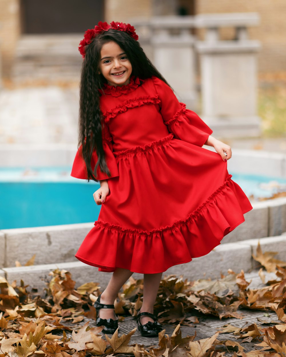 Robe fille rouge à volants