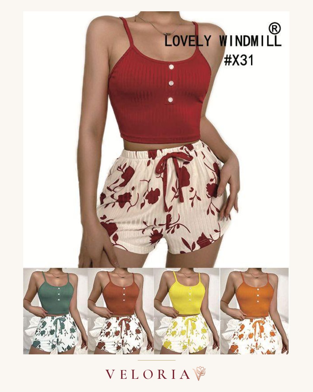 Pyjama caraco et short fleuri X31